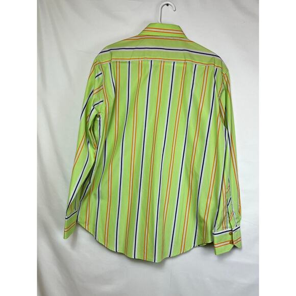 Robert Graham Men's Large Lime Green/Purple Striped Long Sleeve Button Up Shirt - Picture 7 of 7